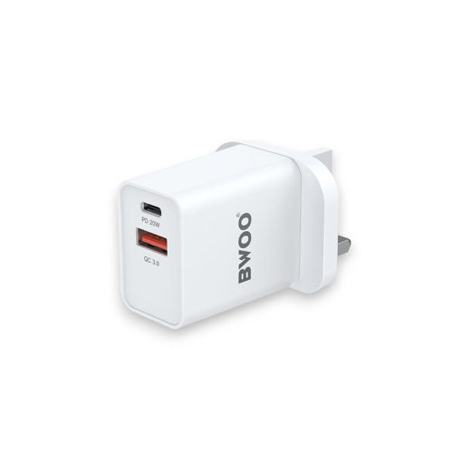 Picture of BWOO UK PLUG  20W PD CHARGER DUAL PORT TYPE C AND TYPE A